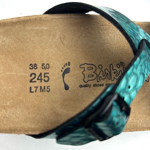 NWB Birkenstock Birki’s Sylt Metallic Turquoise Croc Embossed Sandals 38 US 7 - Picture 10 of 14